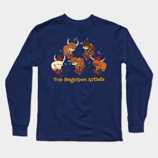 Top Highland Cattle Bagpipes Artists - Pipe Band Long Sleeve T-Shirt